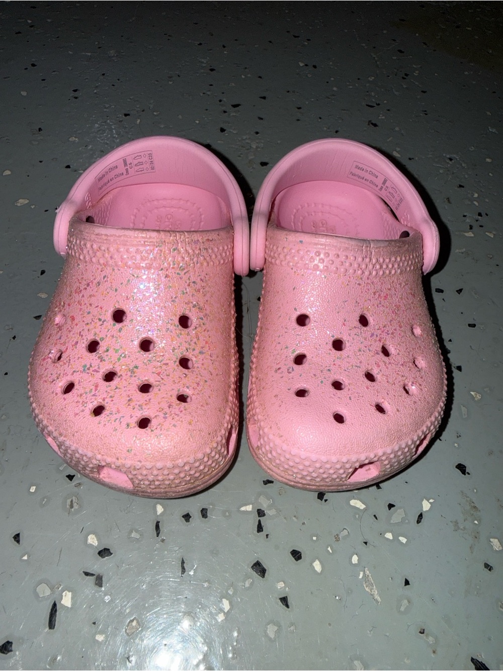 CROCS Kids Pink Glitter Water Shoes with Heel Strap